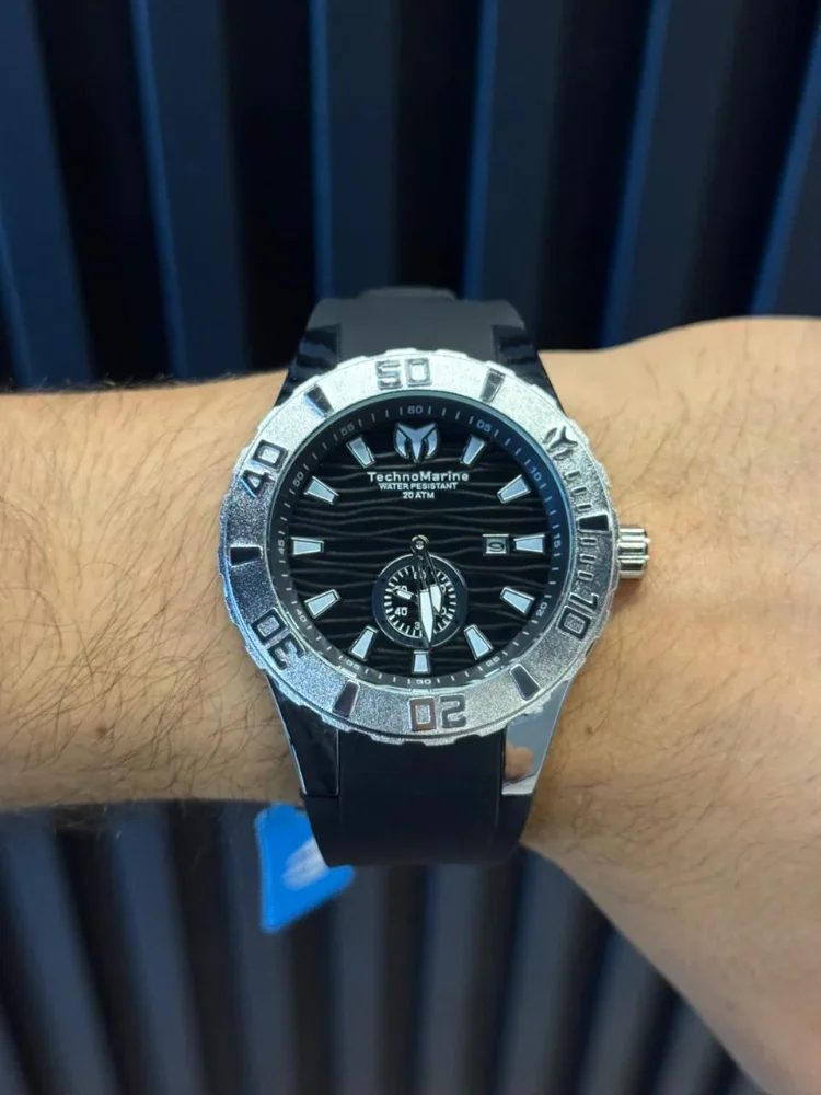 Technomarine New 2026 Goma Negra Tablero Negro Plateado