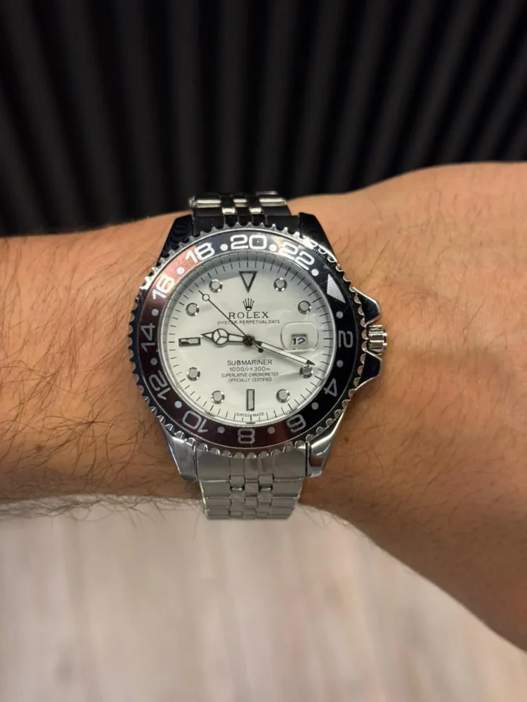 Rolex Master 2 Plateado Tablero Blanco Bisel Negro Roja