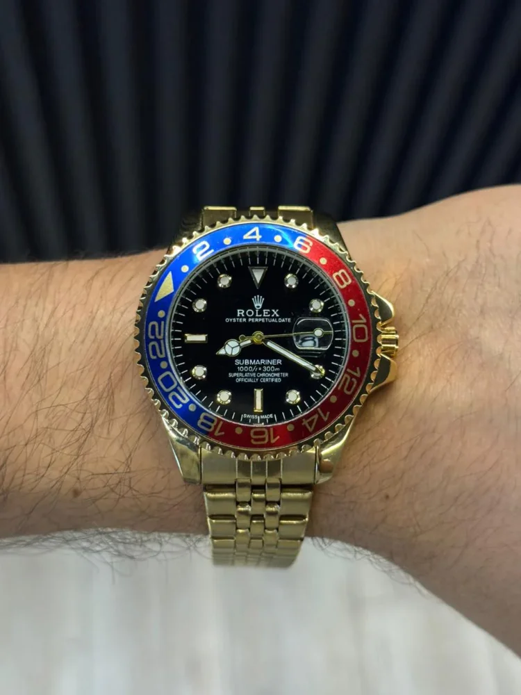 Rolex Master 2 Dorado Tablero Negro Bisel Azul Rojo