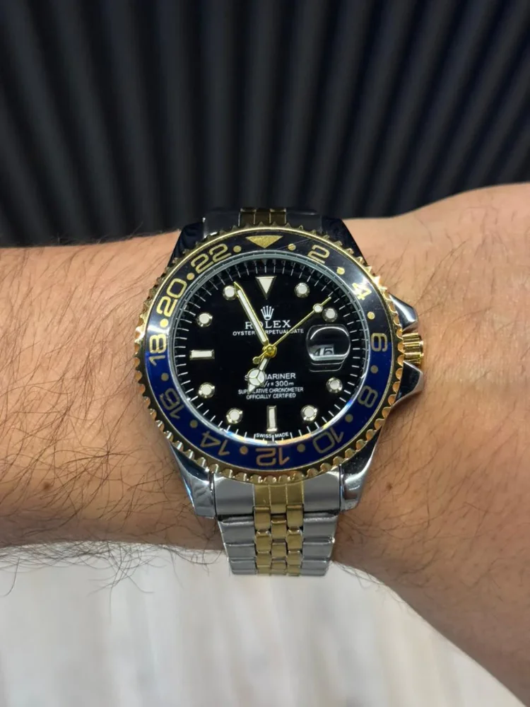 Rolex Master 2 Bicolor Dorado Tablero Negro Bisel Azul Negro