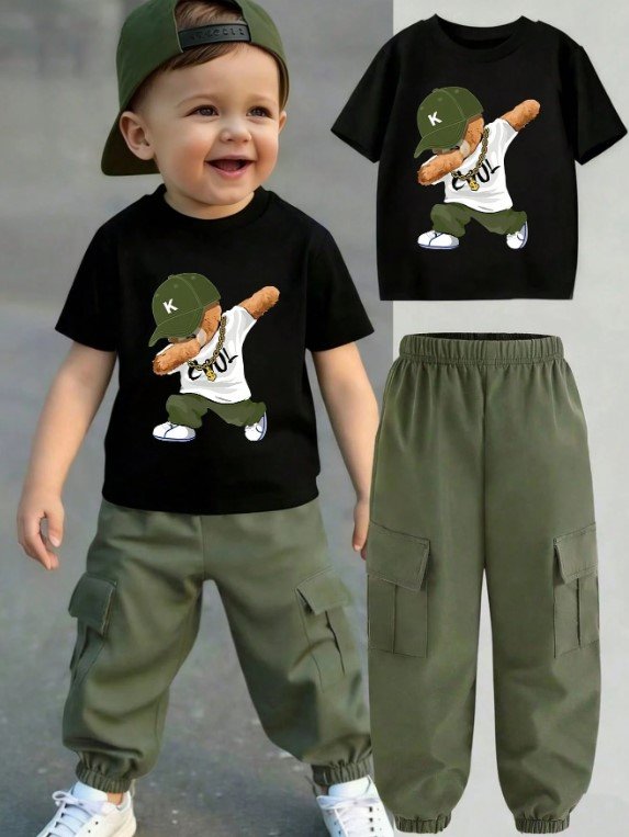 Conjunto oso negro y verde