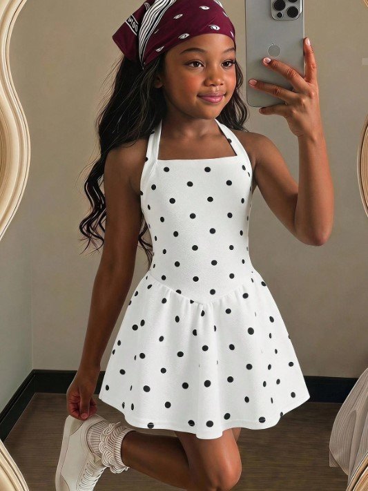 vestido blanco con puntos negros