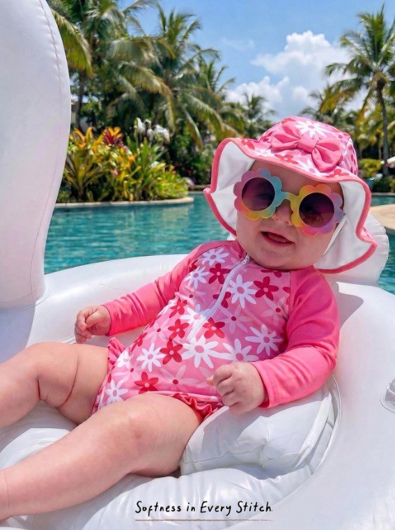 Traje de Bano Floral rosa bebe