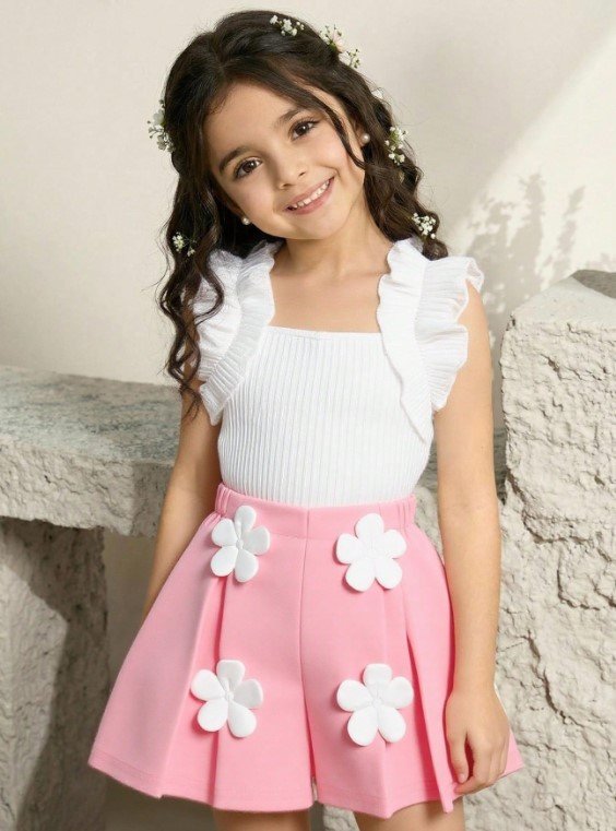 Conjunto Rosa con blanco flores adorno