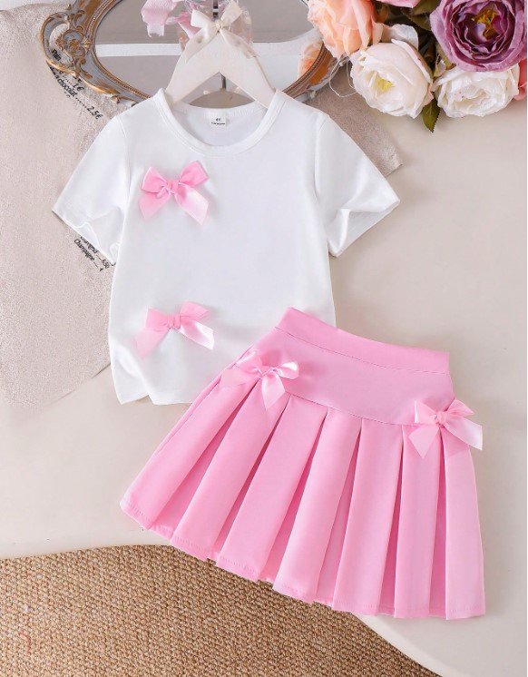 Conjunto falda lazos rosas