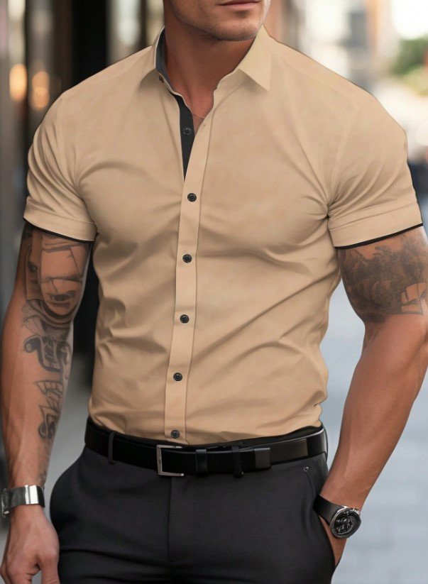 Camisa Manga Corta Marron
