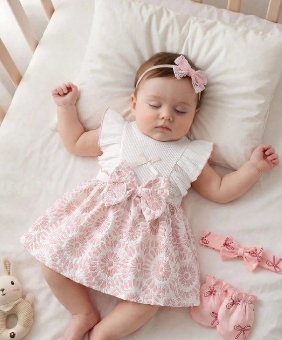 Vestido bebe rosa y blanco