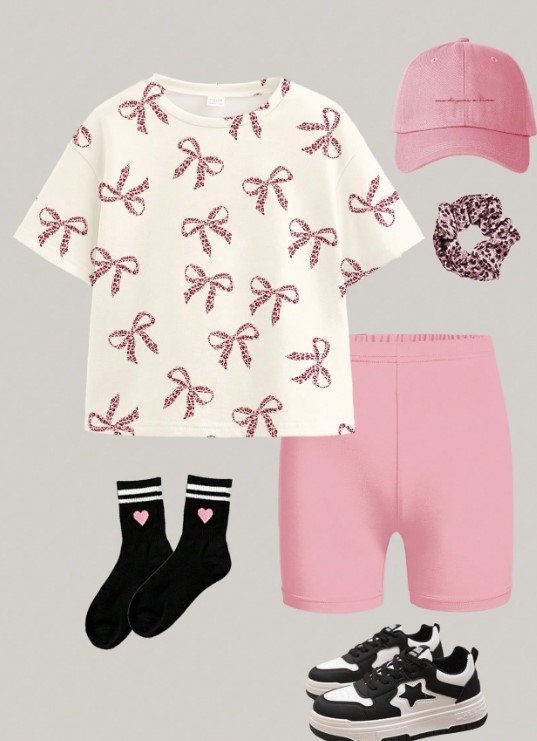 Conjunto lazos estampados rosado