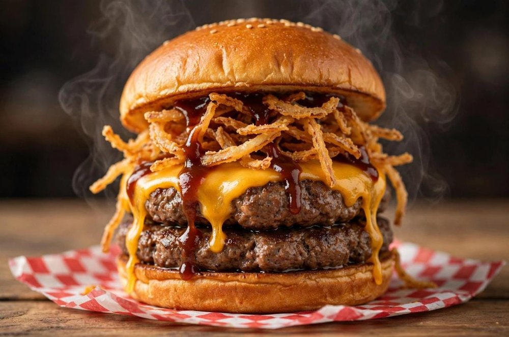 DOBLE CRISPY ONION BURGER + FRITAS