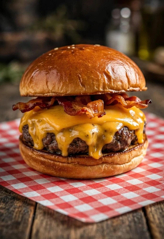 BACON CHEESE BURGER + PAPAS FRITAS