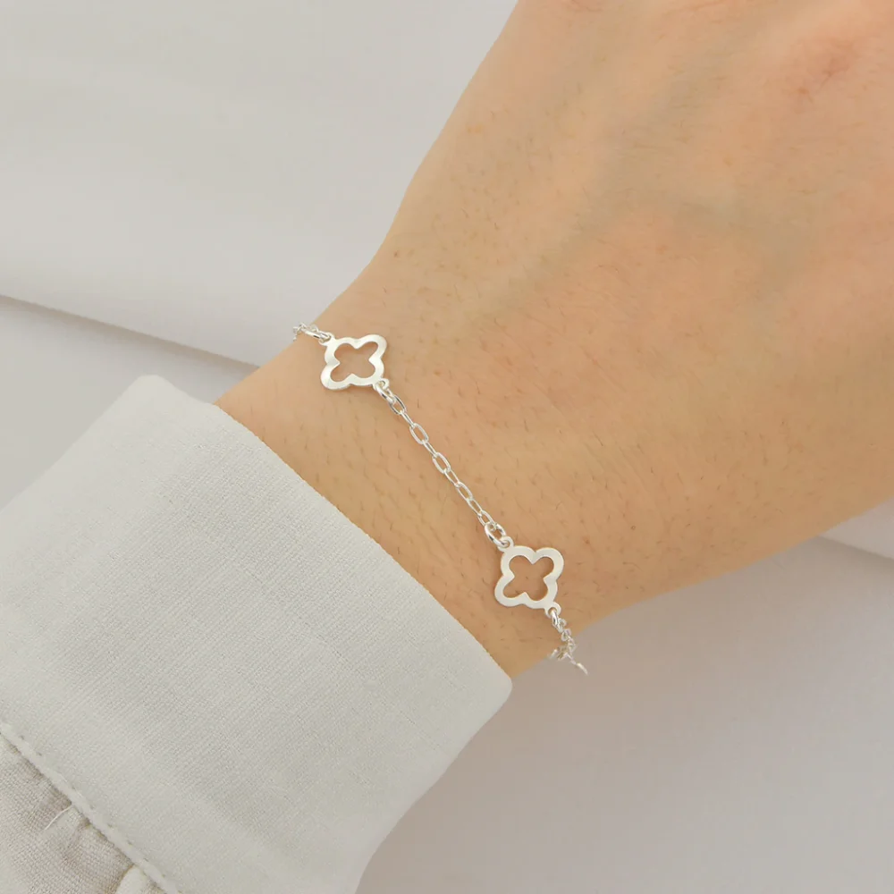 Pulseira de Prata 5 Trevo Liso Vazado