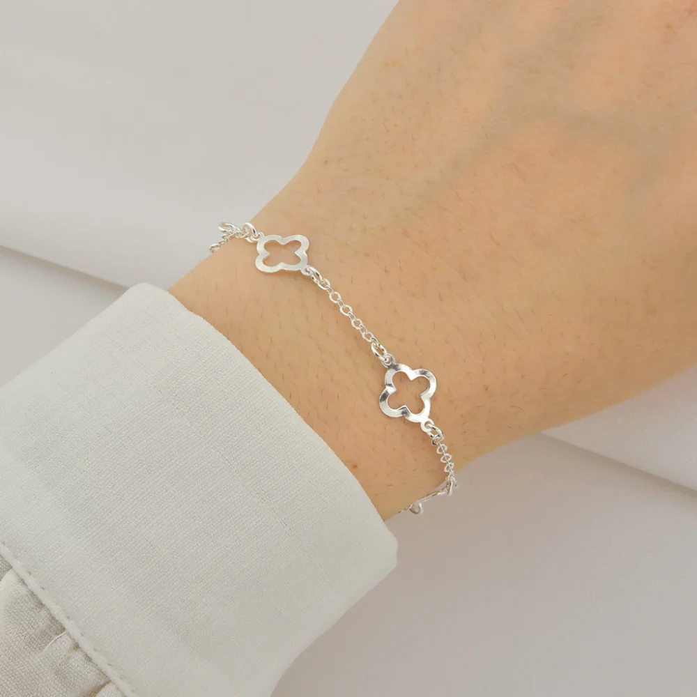 Pulseira de Prata 4 Trevo Liso Vazado