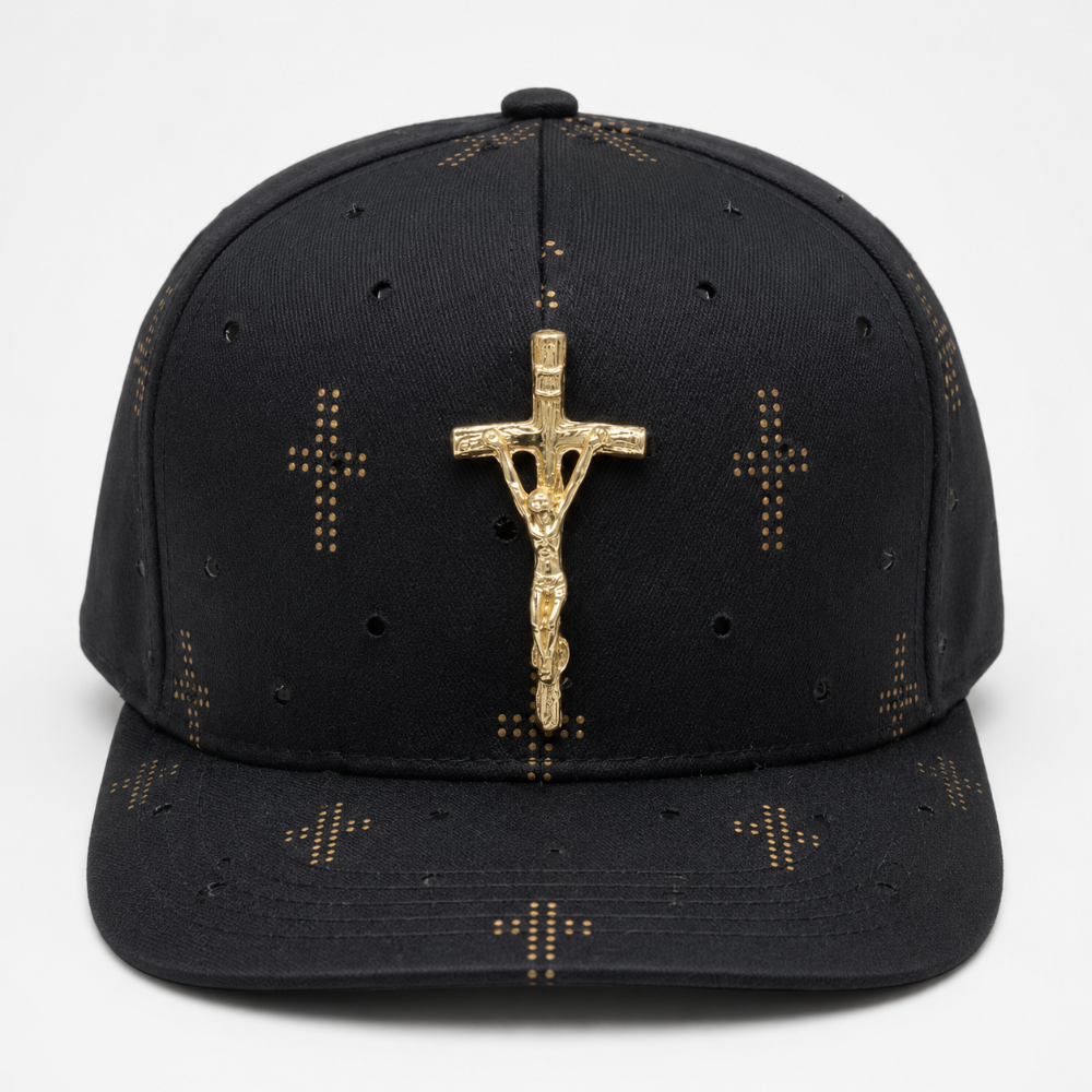 Gorra negra Mexicaps con crucifijo dorado