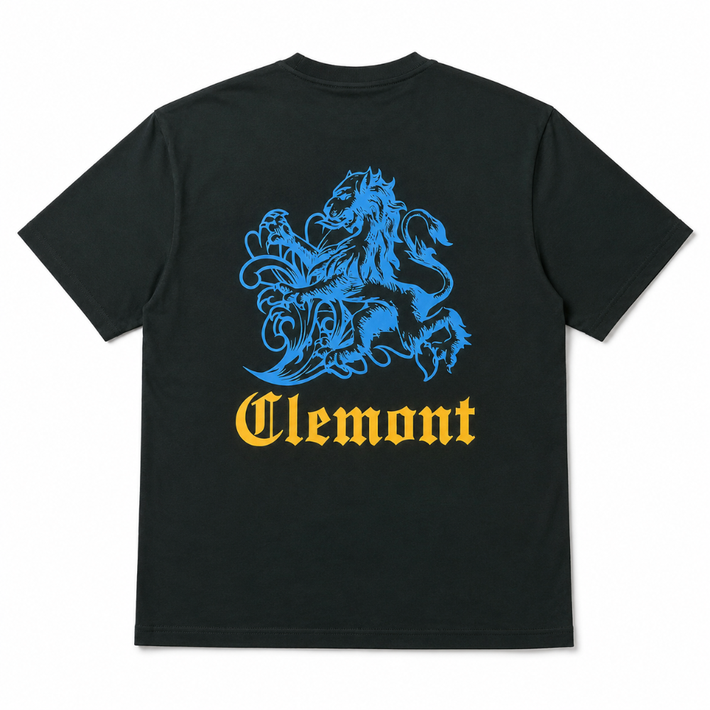 Camiseta oversize premium negra Clemont León azul