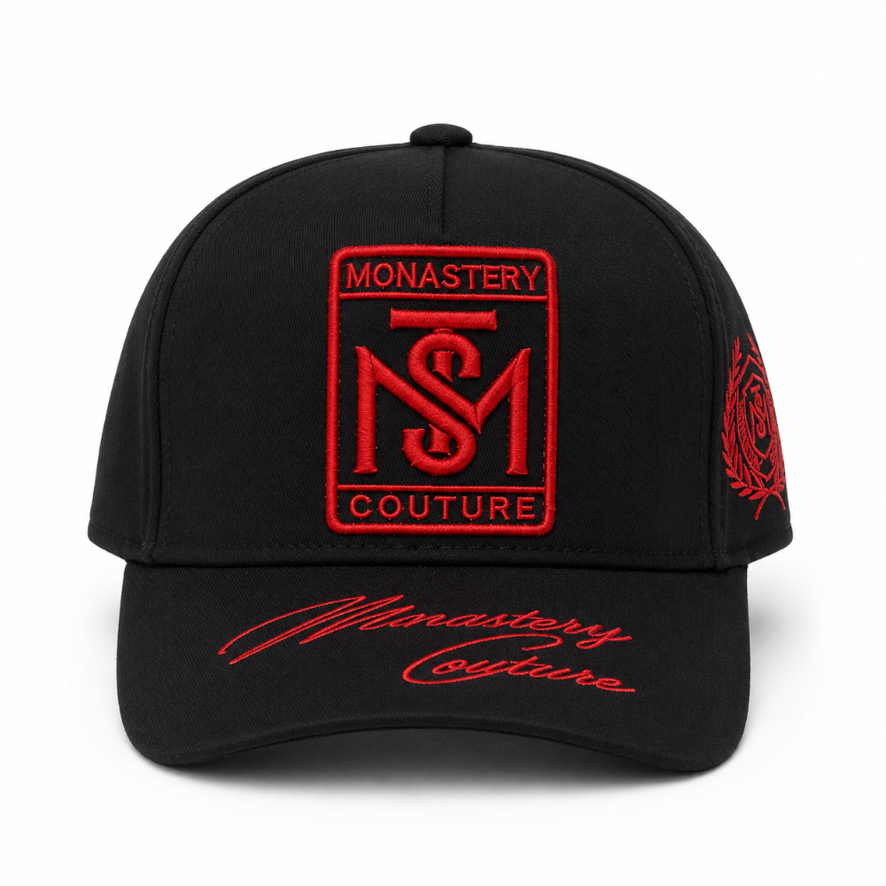 Gorra negra Monastery Couture bordado rojo