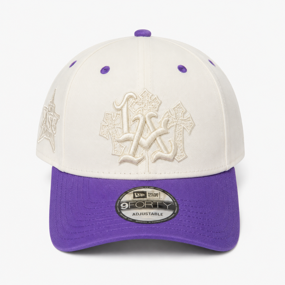 Gorra crema bordado blanco visera morada 9FORTY