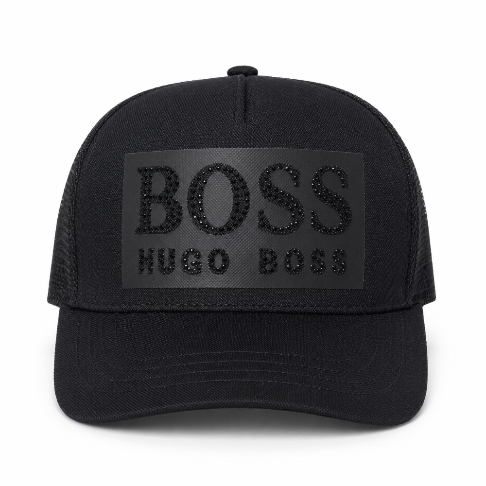 Gorra negra BOSS tono sobre tono placa frontal