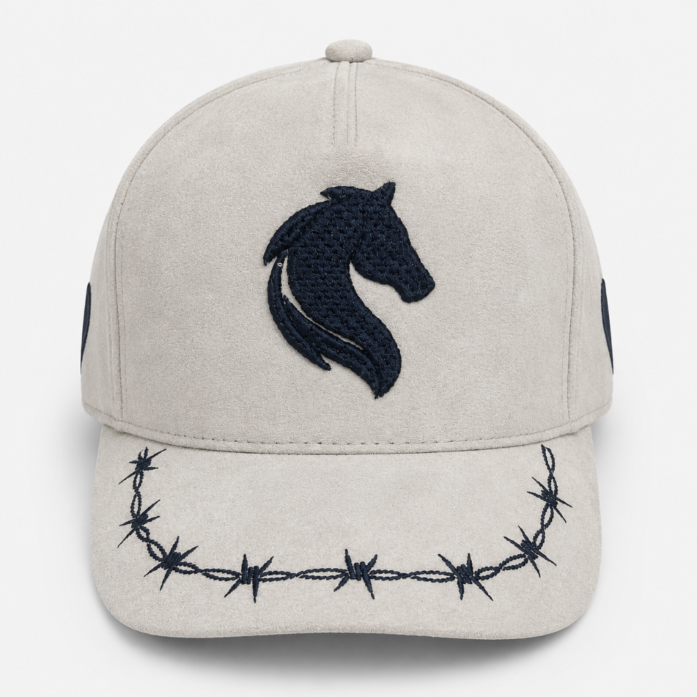 Gorra gris caballo bordado azul