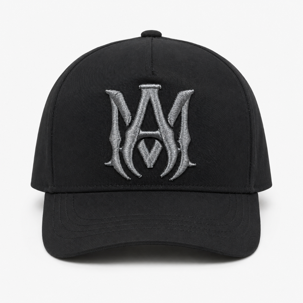 Gorra negra AMIRI monograma plateado