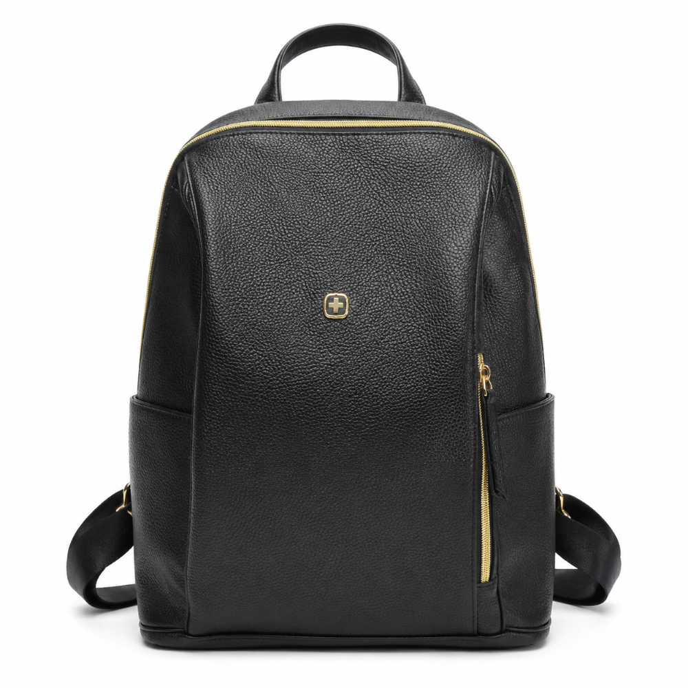 Morral negro tipo cuero con cierres dorados