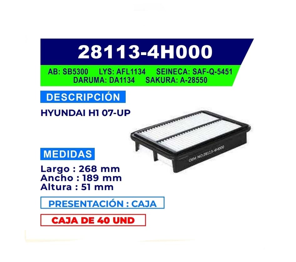 28113-4H000 KUSA FILTRODE AIRE PARA HYUNDAI H1 MK39235, AIR-4H000