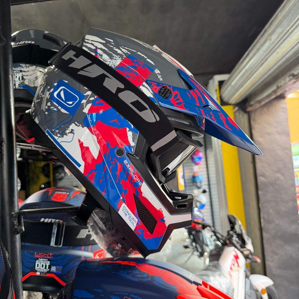 CASCO HRO MX04 GRIS/ ROJO AZUL TALLA L