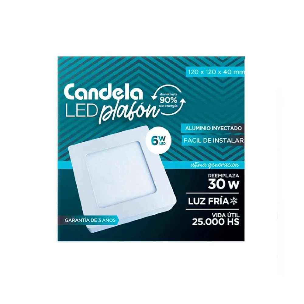 Plafón LED 6 W Luz Fría 12 x 12 x 4 Cm Candela