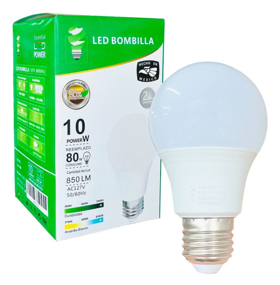 Bombilla LED de 10W con reemplazo de 80W y luz blanca