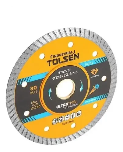 Disco de corte diamantado ultrafino de la marca Tolsen, diseñado para corte en húmedo