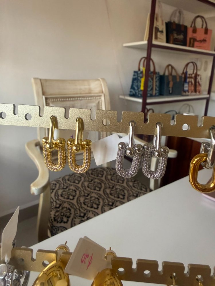 aretes retro estilo anillo doble dorado y plateado
