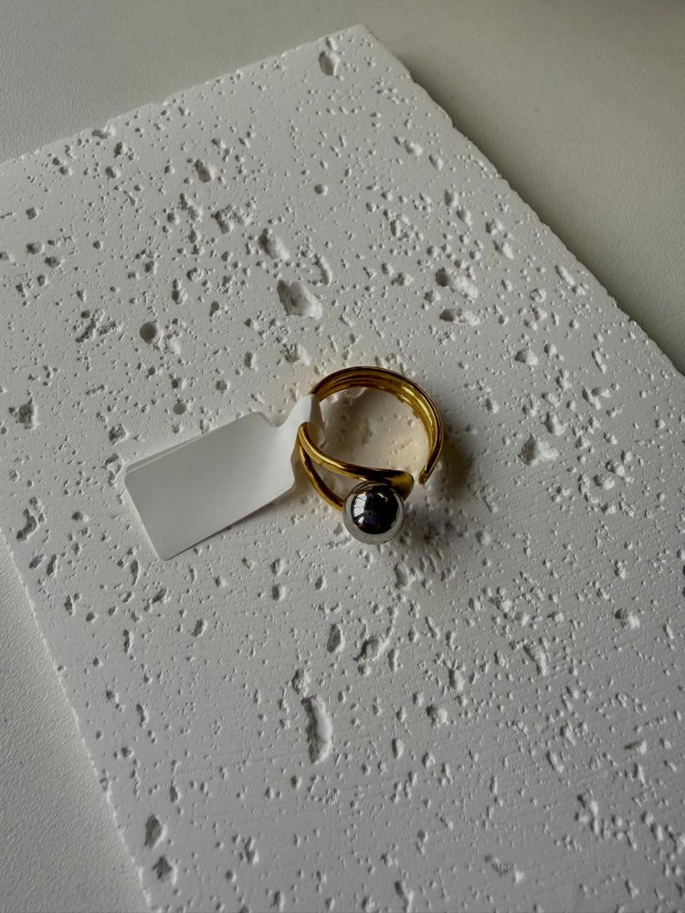 anillo doble color con perla plateada