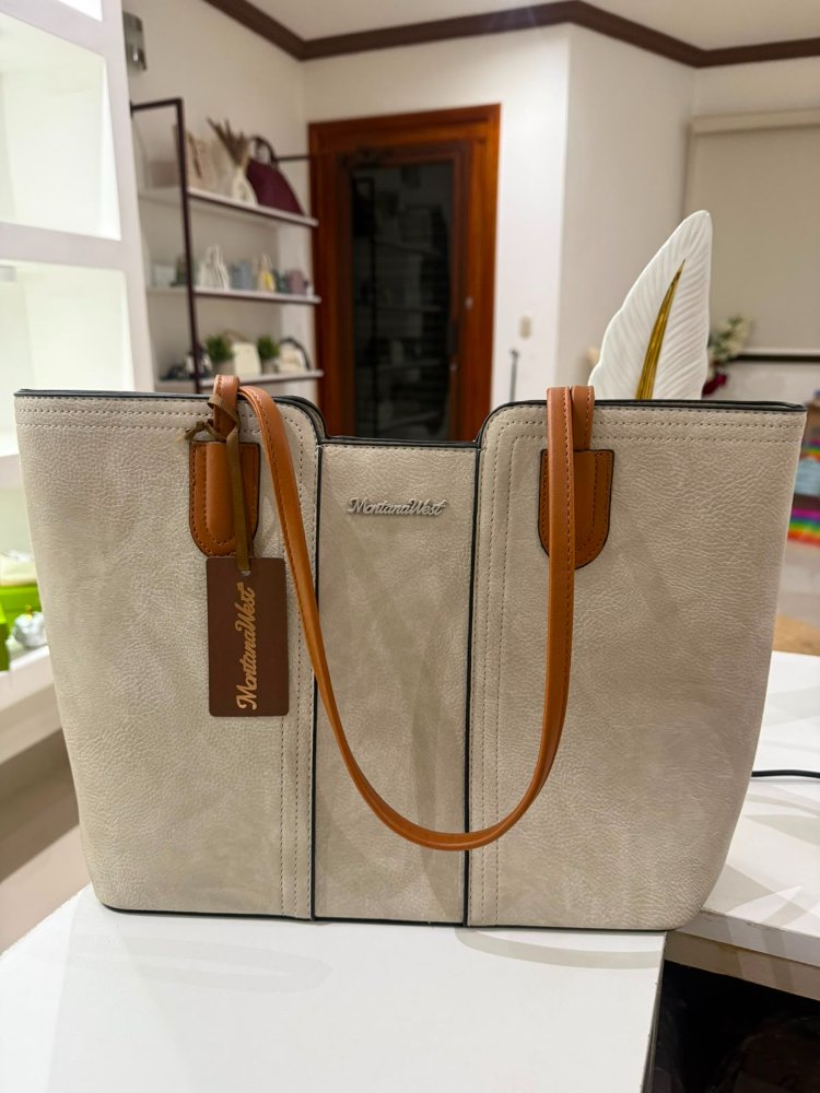 bolso MONTANA WEST celeste y beige con marron