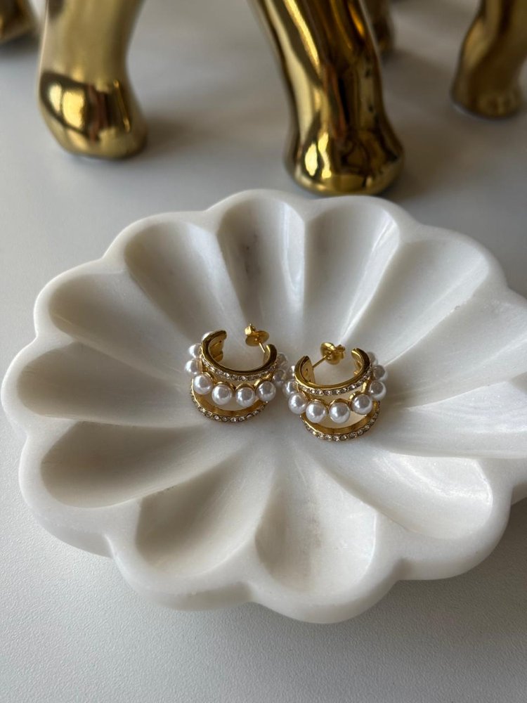 aretes de perlas con brillantes plateada y dorada