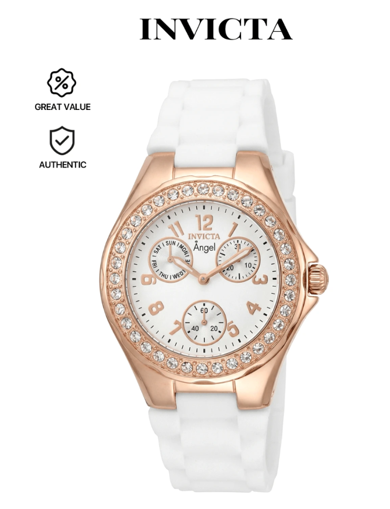 Reloj de mujer Invicta 1646 Angel Quartz Multifunción Esfera Blanca