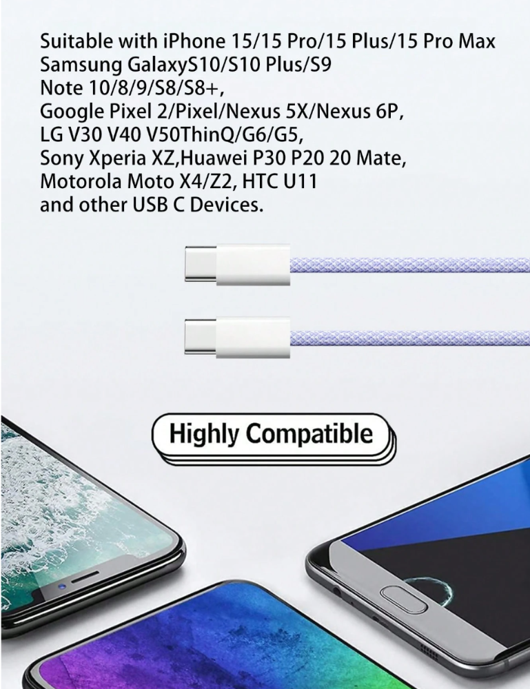 Cable de carga rápida de 60W Tipo-C a USB-C, de colores, carga rápida de alta velocidad, compatible con varios dispositivos Tipo-C, admite carga rápida, adecuado para iPhone 17/16/15/Pro/Pro Max
