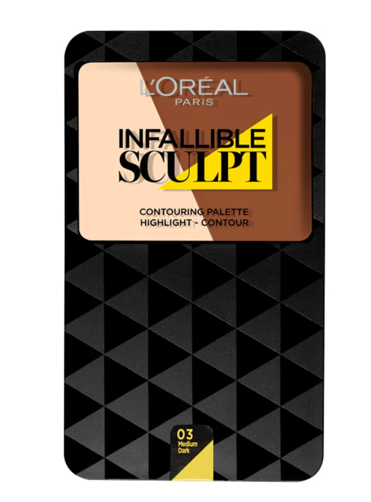 L'Oreal Paleta de contorneado Infallible Sculpt 03 Medium Dark, Bronceador de maquillaje 10g,