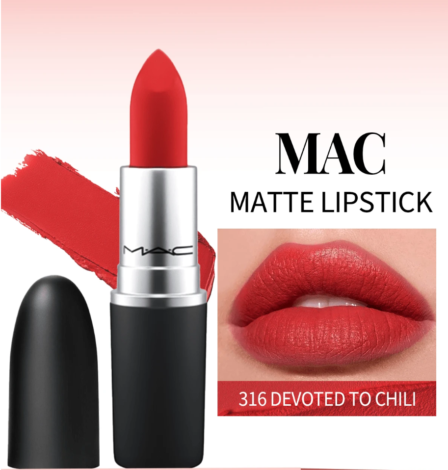 MAC Labial Powder Kiss 316 DEVOTED TO CHILI Maquillaje Color de Labios 0.1oz/3g Rojo naranja