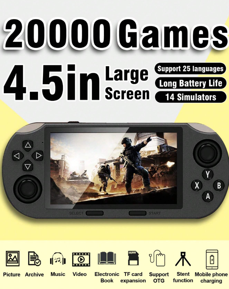 Consola de juegos multifuncional, con 14 emuladores incorporados y 20,000 juegos clásicos retro, pantalla grande HD de 4.5", palanca de mando de arcade,