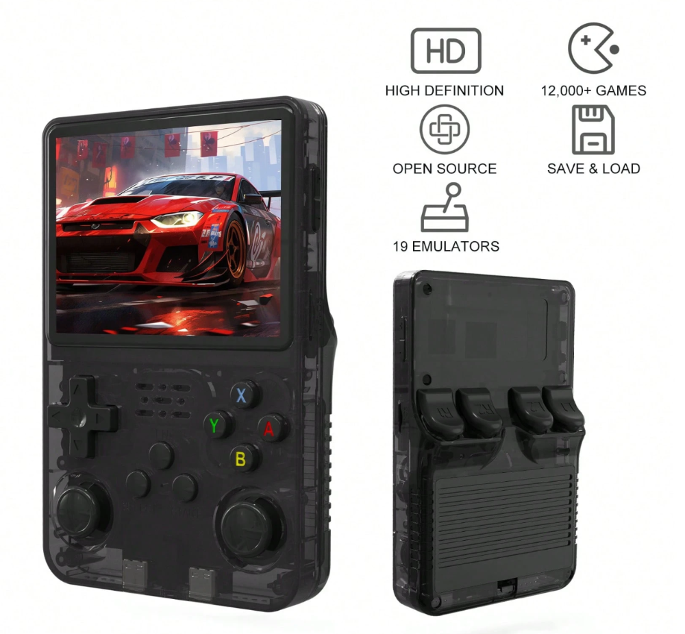 Consola de juegos portátil vintage con sistema Linux de GAMINJA R36S: pantalla IPS de 3,5 pulgadas, 64 GB incorporados