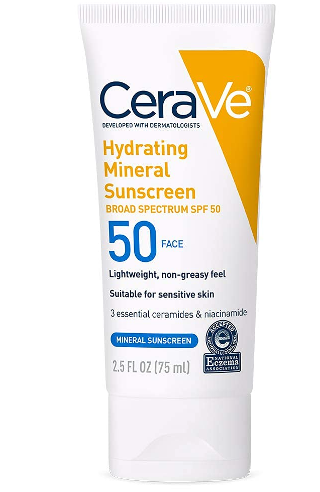 CeraVe Protector solar mineral hidratante de amplio espectro SPF 50 para rostro, 2.5oz/75ml