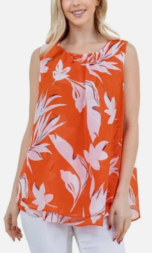 CRISTINA B Blusa T/S naranja, para mujer, sin mangas y cuello redondo, Talla S