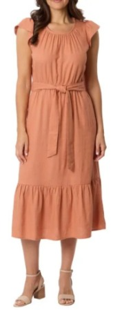 BRIGGS VESTIDO CASUAL T/S PARA MUJER CON CINTA A LA CINTURA ORANGE TALLA S