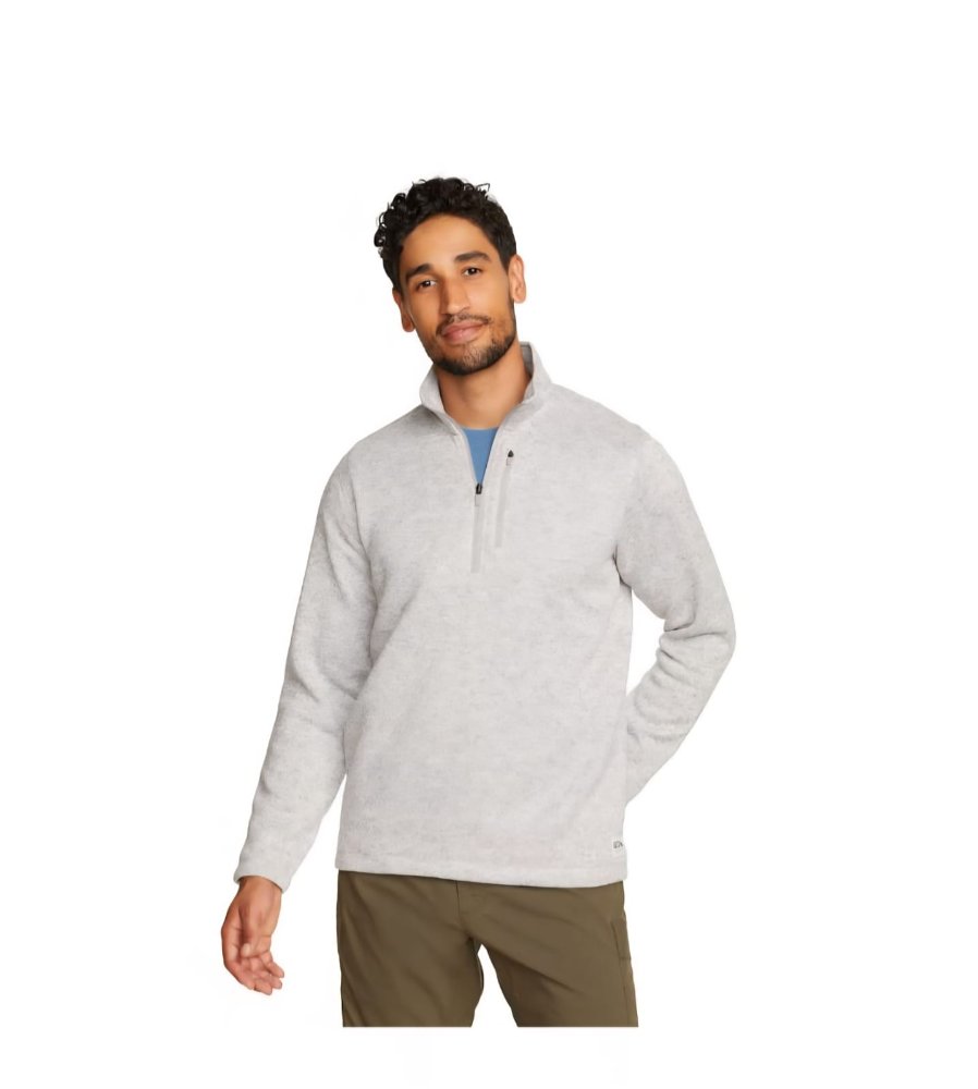EDDIE BAUER Suéter T/M para hombre, con zíper 3/4 y bolsillo de zíper al pecho, gris