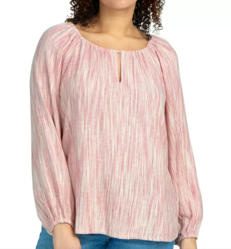 BOSTON TRADERS blusa T/L rosado con cuello y puños elásticos relajados para dama
