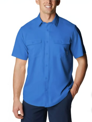 COLUMBIA CAMISA T/S CON BOTONES Y MANGA CORTA, AZUL CLARO PARA HOMBRE TALLA S