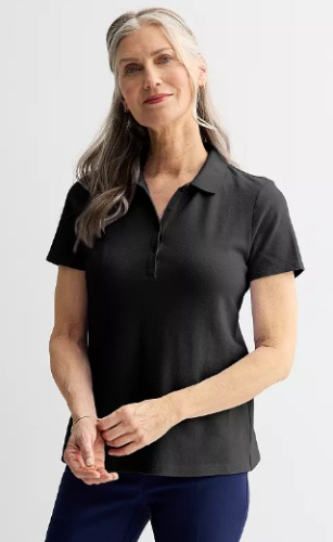 CROFT & BARROW Blusa T/L tipo polo para dama, negro, Talla L