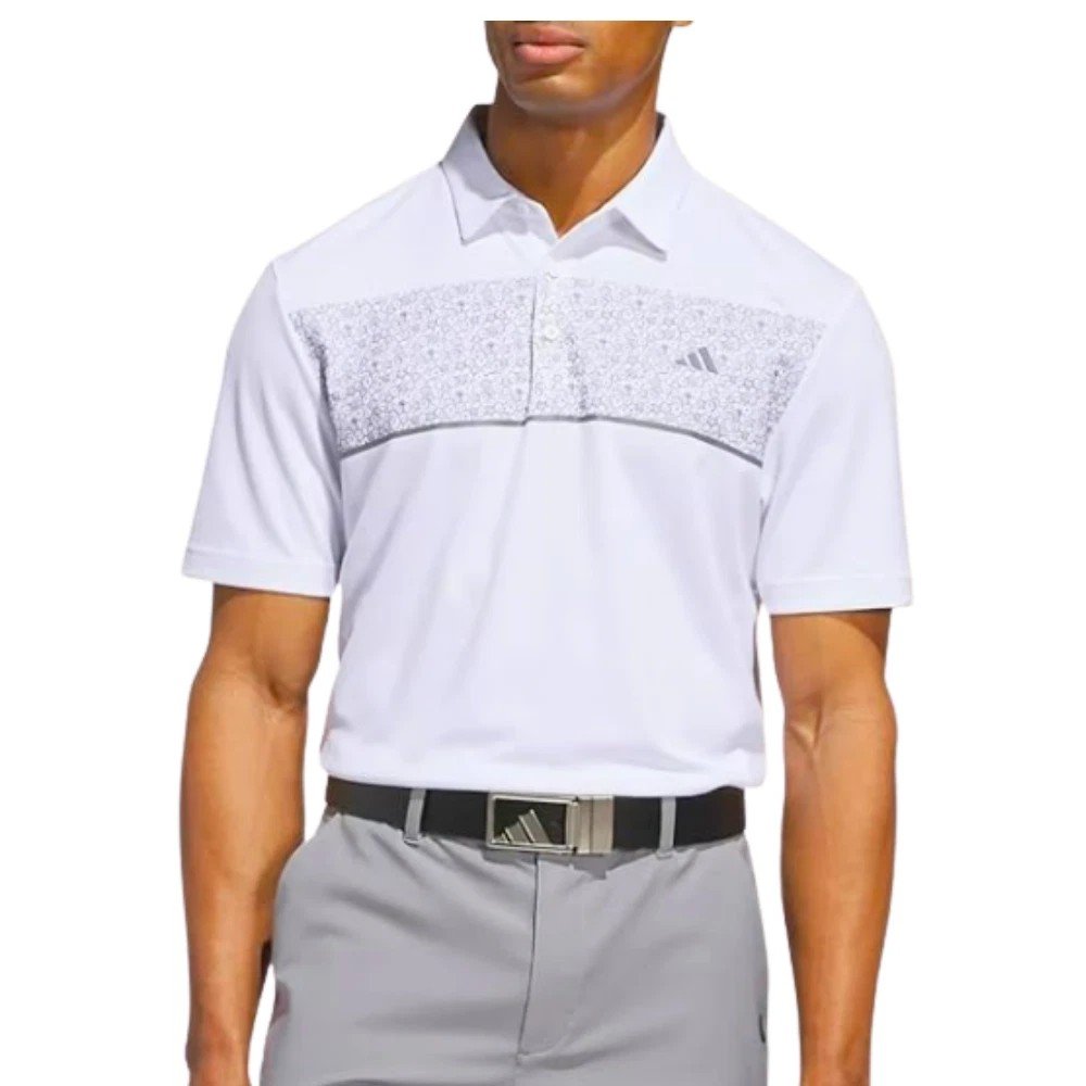 Adidas T/S Camisa polo blanca con franja gris