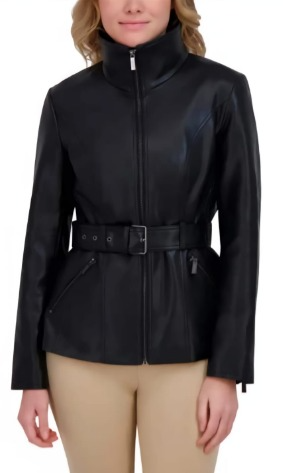 KENNETH COLE CHAQUETA T/M DE MUJER, FAUX LEATHER, NEGRO, TALLA M