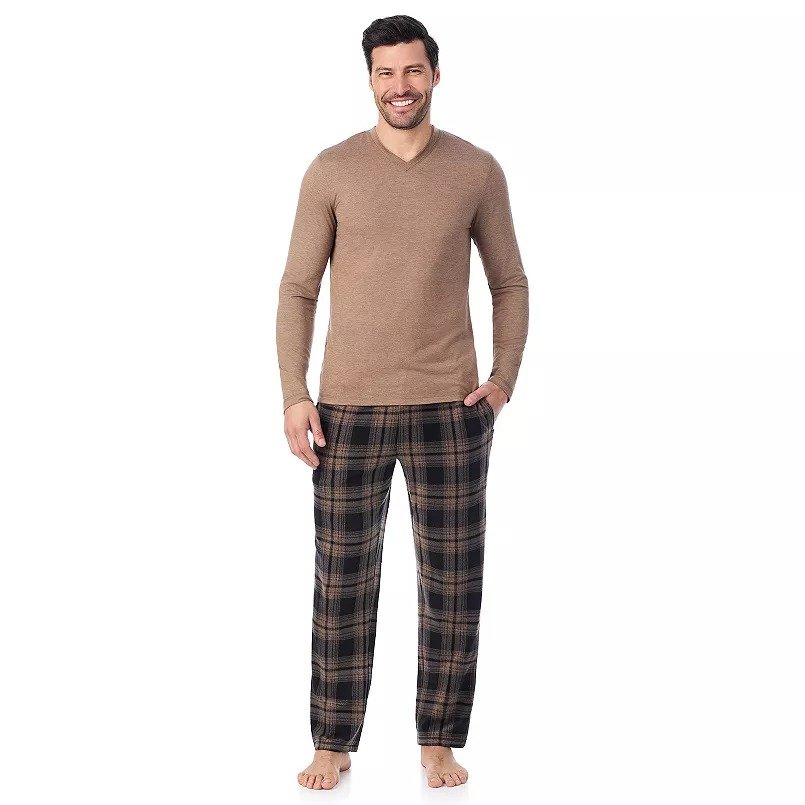 CUDDL DUDS Pijama T/S/CH de 2 piezas p/hombre Café a cuadros