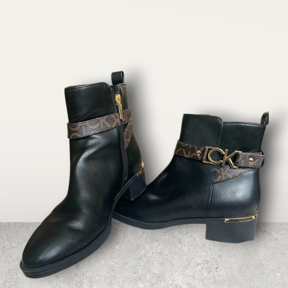 CALVIN KLEIN Botines T/7.5 (no nuevos) para mujer, negros con cincho